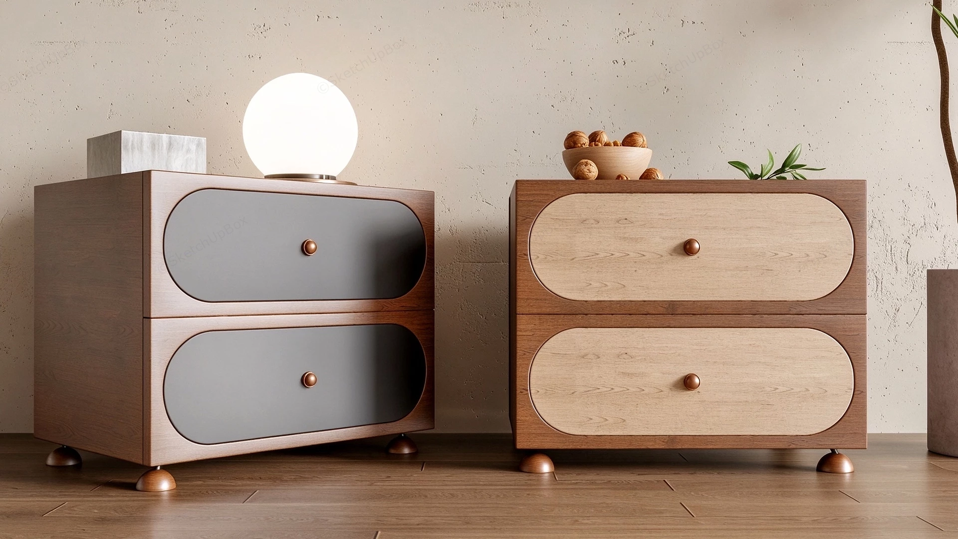 Modern Capsule Drawer Nightstands Sketchup 3D Model Preview - SketchupBox