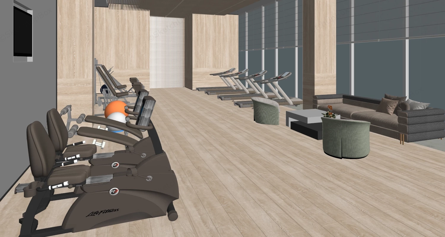 Modern Luxury Hotel Gym And Fitness Center Sketchup 3D Model Preview - SketchupBox