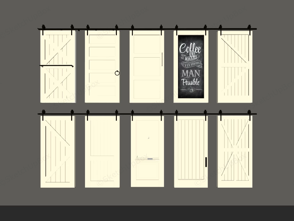 Comprehensive White Sliding Barn Doors Collection Sketchup 3D Model Preview - SketchupBox