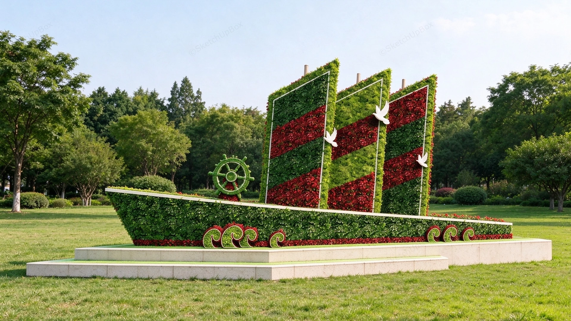 Topiary Sailboat Floral Sculpture Sketchup 3D Model Preview - SketchupBox