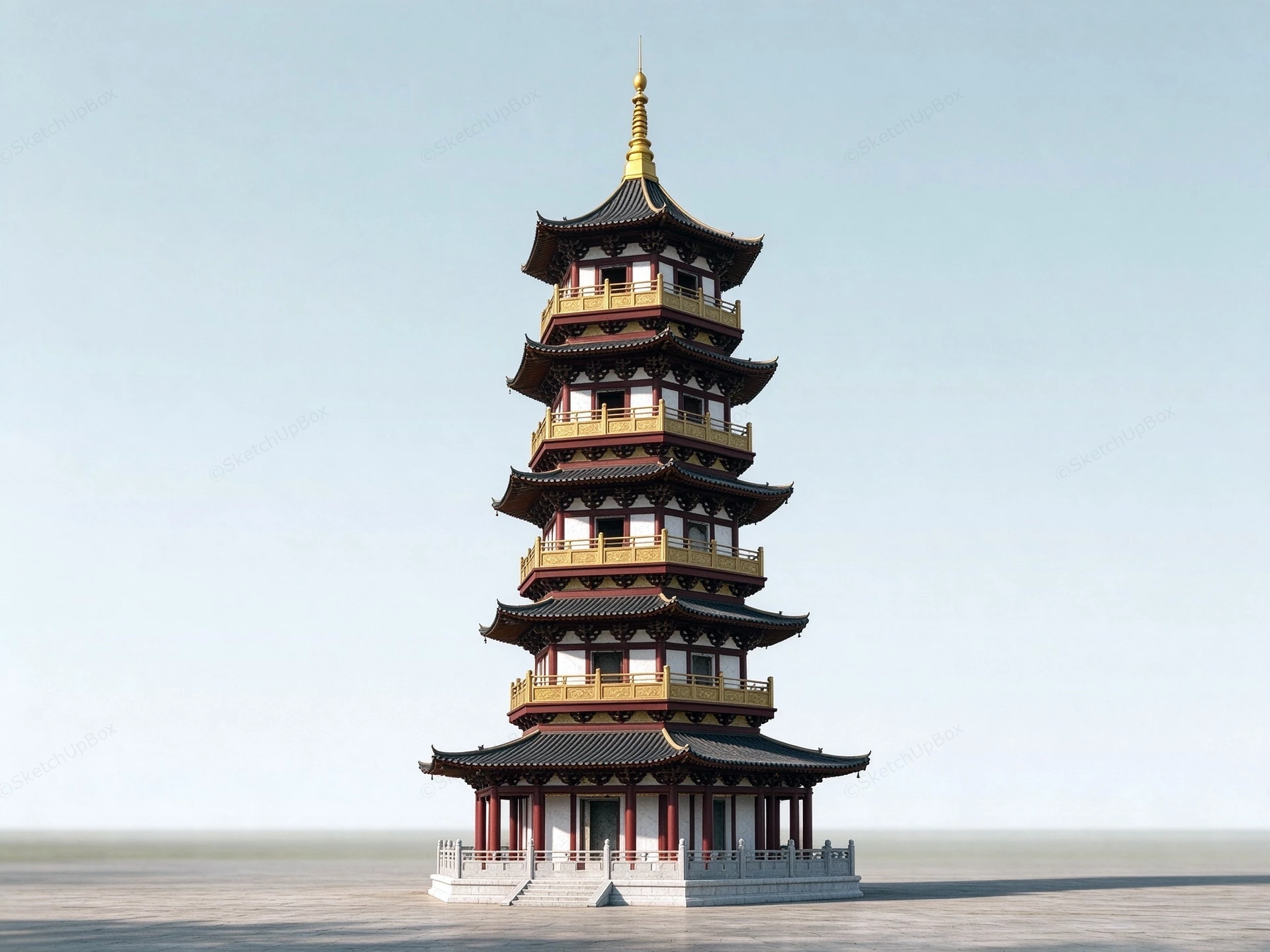 Traditional Chinese Multi Tiered Pagoda Sketchup 3D Model Preview - SketchupBox