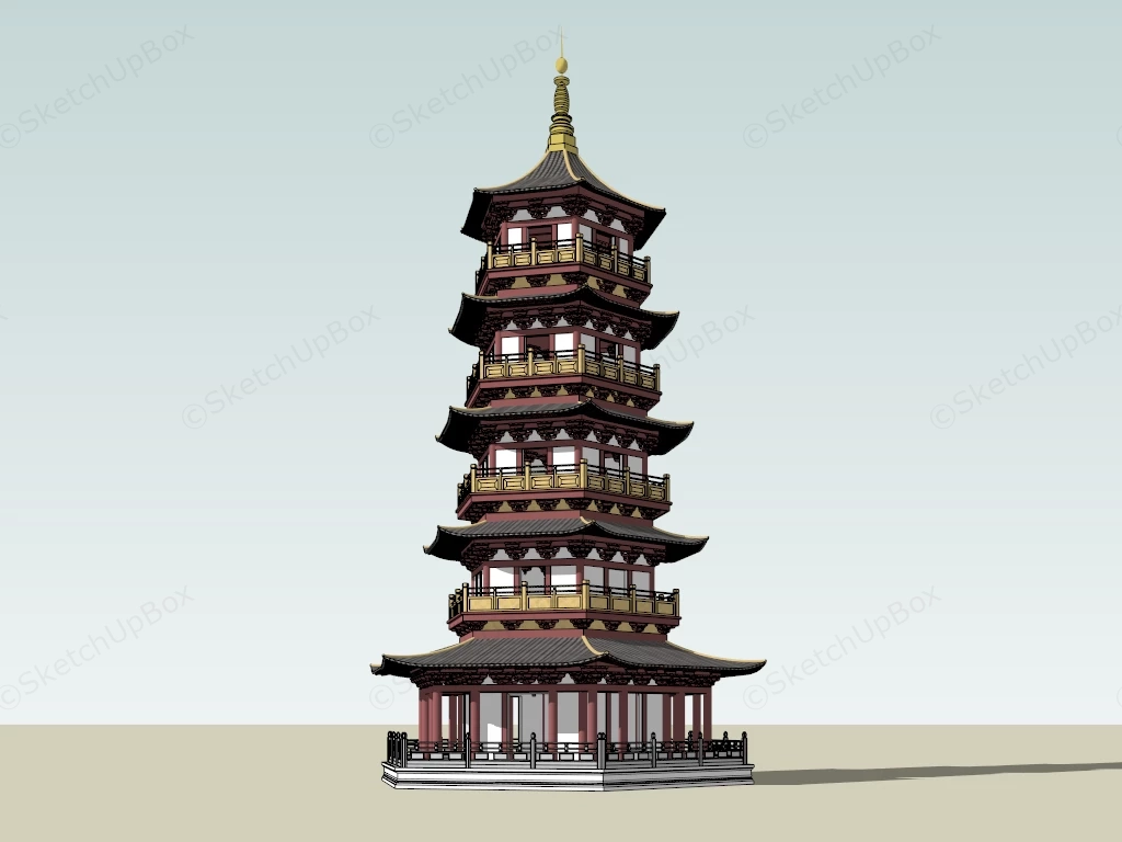 Traditional Chinese Multi Tiered Pagoda Sketchup 3D Model Preview - SketchupBox