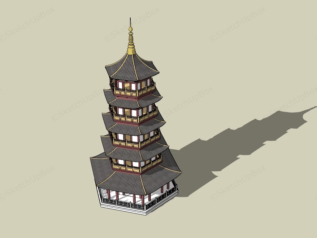 Traditional Chinese Multi Tiered Pagoda Sketchup 3D Model Preview - SketchupBox