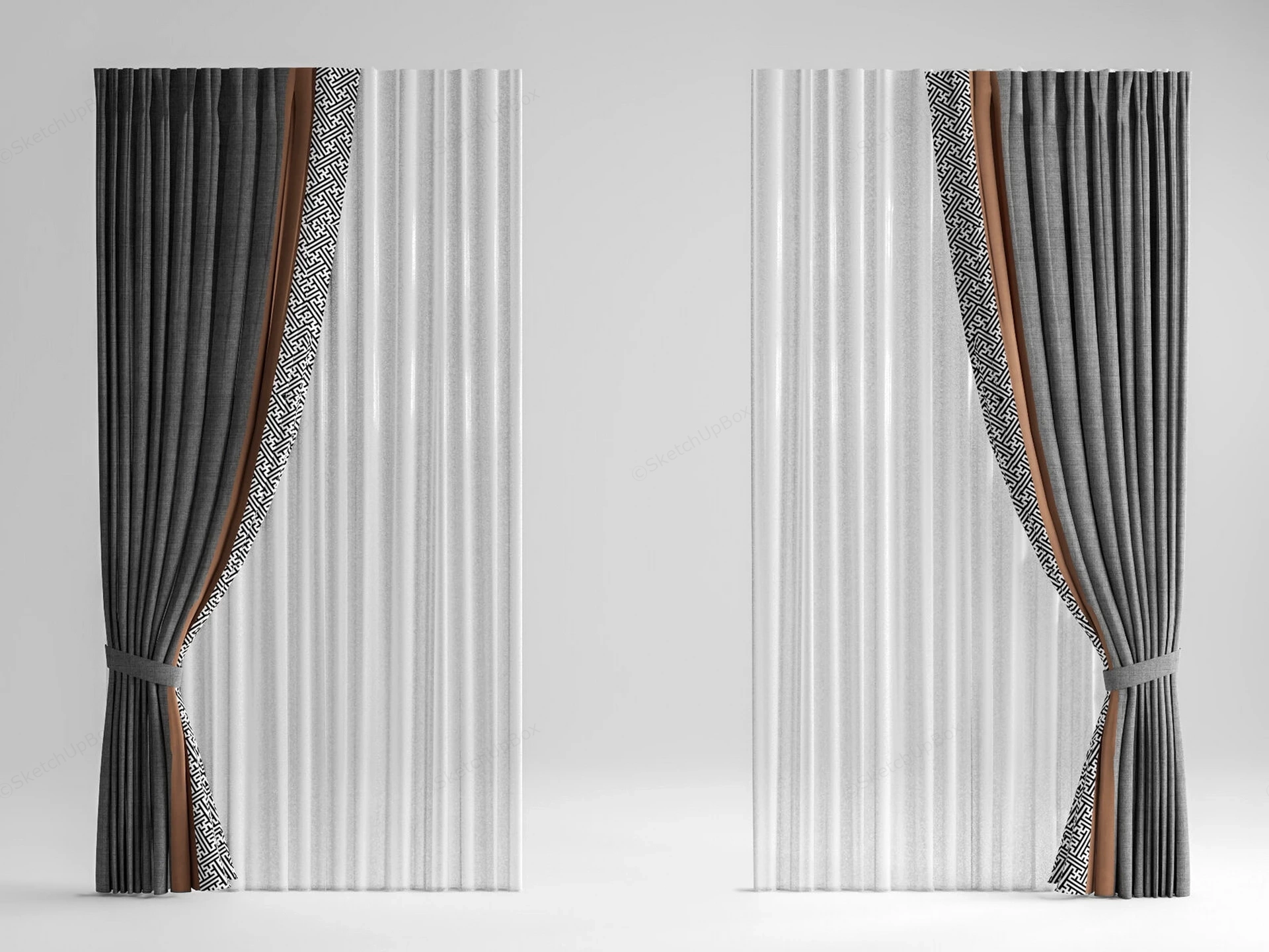 Modern Layered Fabric Curtains With Geometric Trim Sketchup 3D Model Preview - SketchupBox