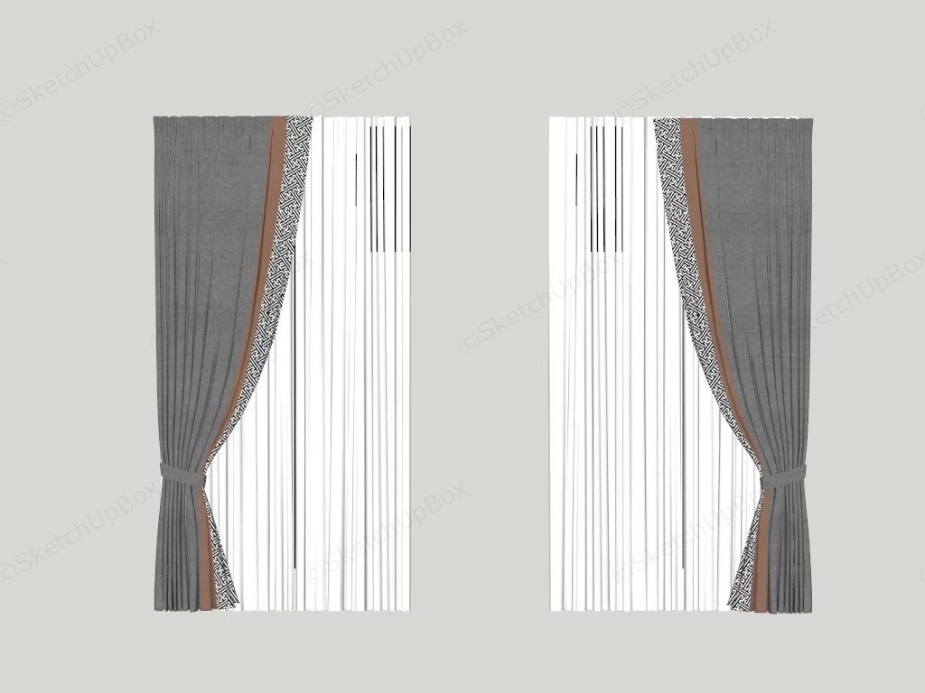 Modern Layered Fabric Curtains With Geometric Trim Sketchup 3D Model Preview - SketchupBox