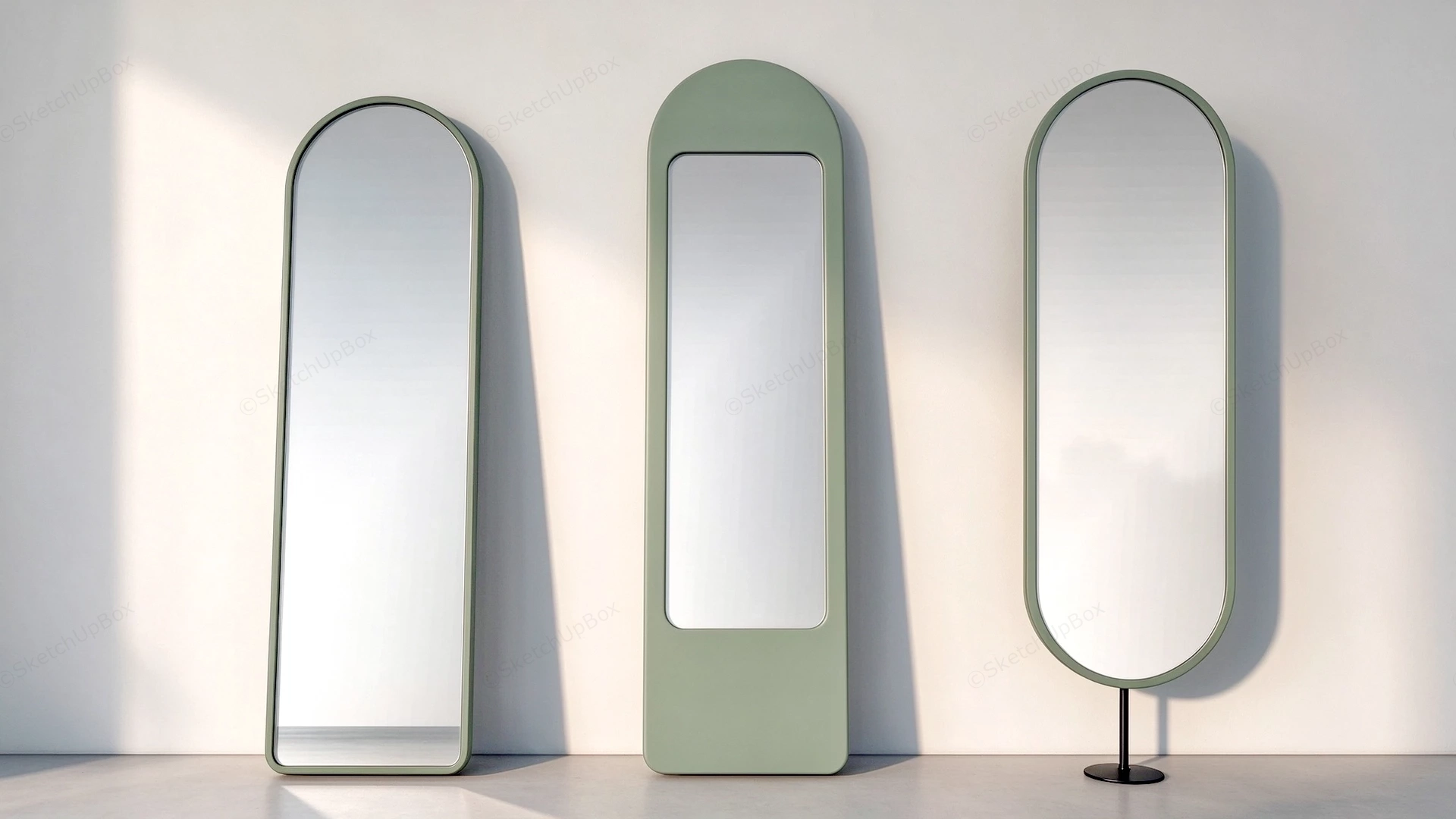 Modern Green Framed Floor Mirrors Set Sketchup 3D Model Preview - SketchupBox