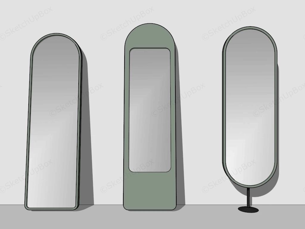 Modern Green Framed Floor Mirrors Set Sketchup 3D Model Preview - SketchupBox