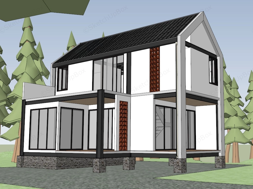 Modern Two Story Residential House Sketchup 3D Model Preview - SketchupBox