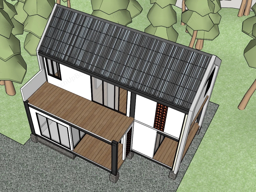 Modern Two Story Residential House Sketchup 3D Model Preview - SketchupBox