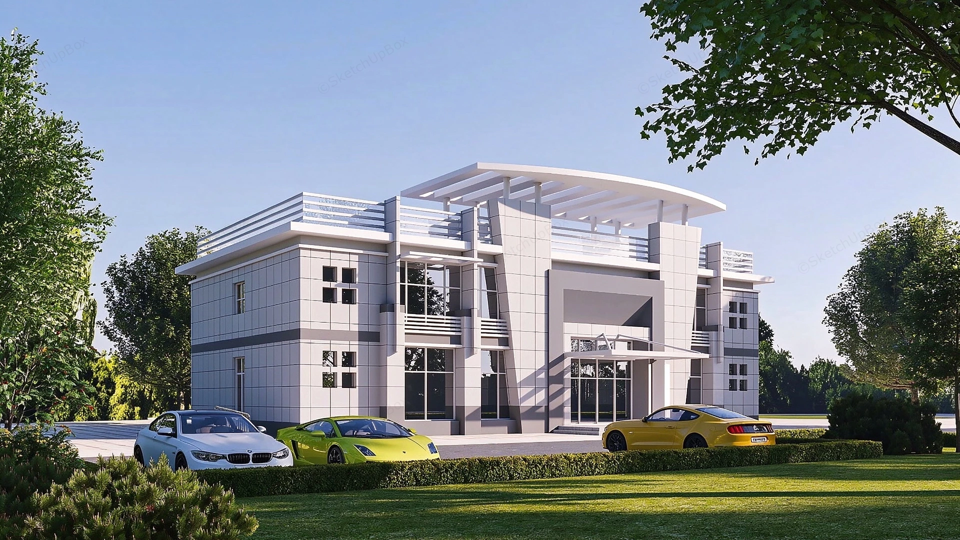 Modern Small Commercial Office Building Sketchup 3D Model Preview - SketchupBox