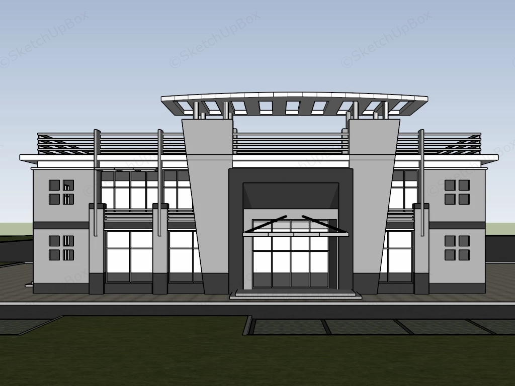 Modern Small Commercial Office Building Sketchup 3D Model Preview - SketchupBox