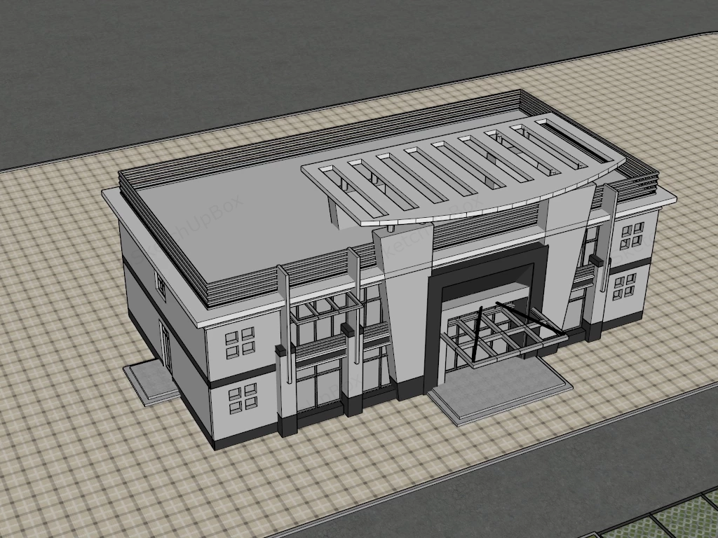 Modern Small Commercial Office Building Sketchup 3D Model Preview - SketchupBox