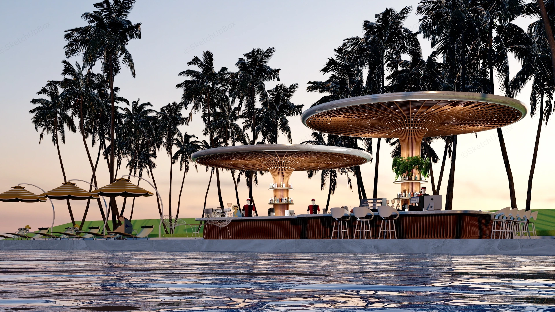 Luxury Resort Poolside Bar And Lounge Sketchup 3D Model Preview - SketchupBox