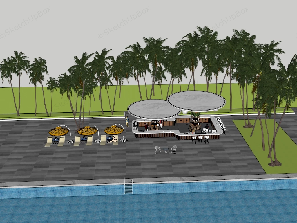Luxury Resort Poolside Bar And Lounge Sketchup 3D Model Preview - SketchupBox