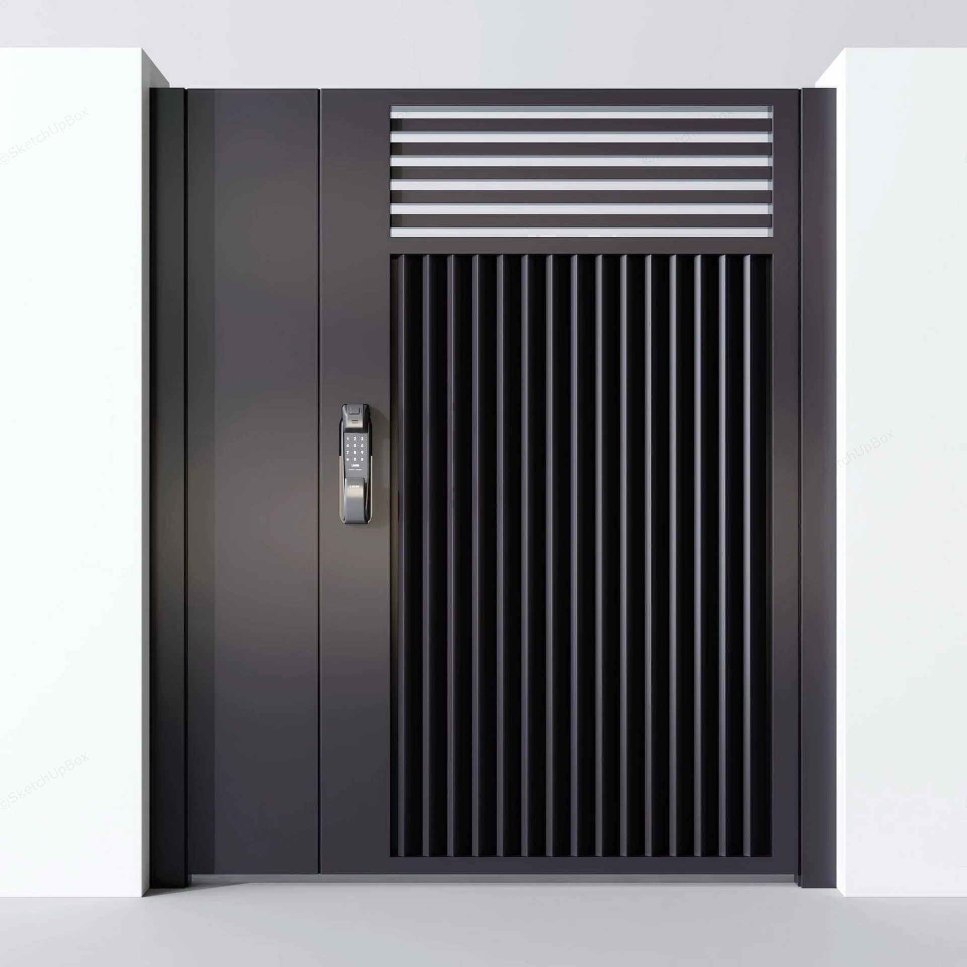 Modern Black Metal Security Door And Smart Gate Sketchup 3D Model Preview - SketchupBox