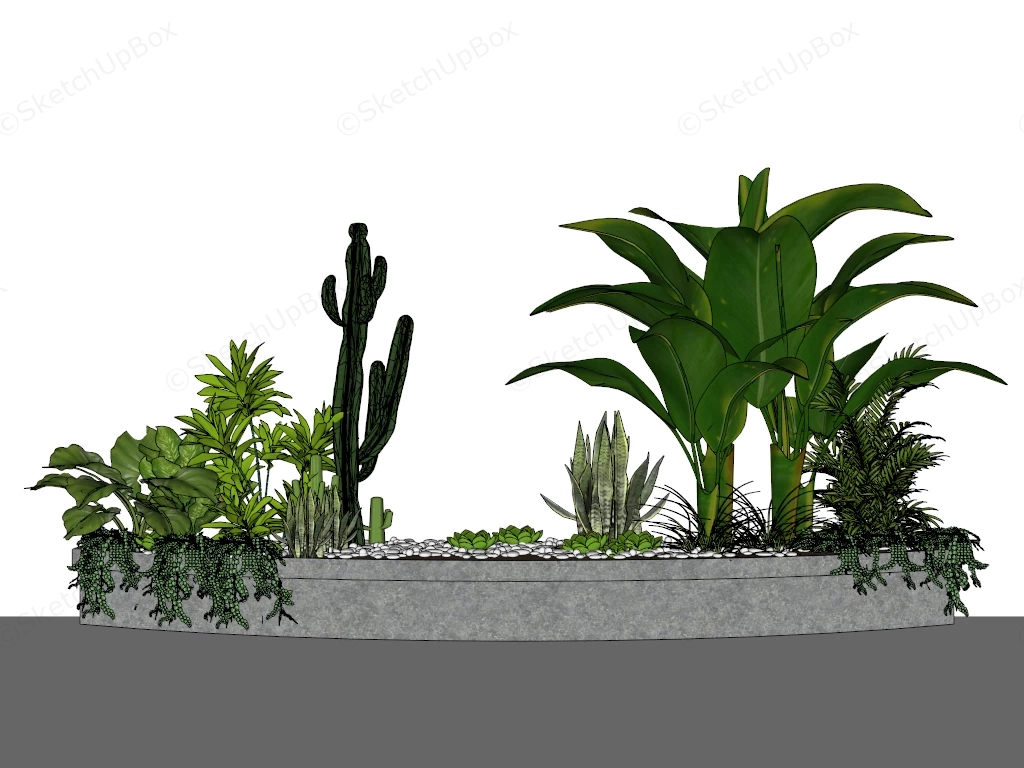 Modern Indoor Concrete Planter With Tropical Plants Sketchup 3D Model Preview - SketchupBox