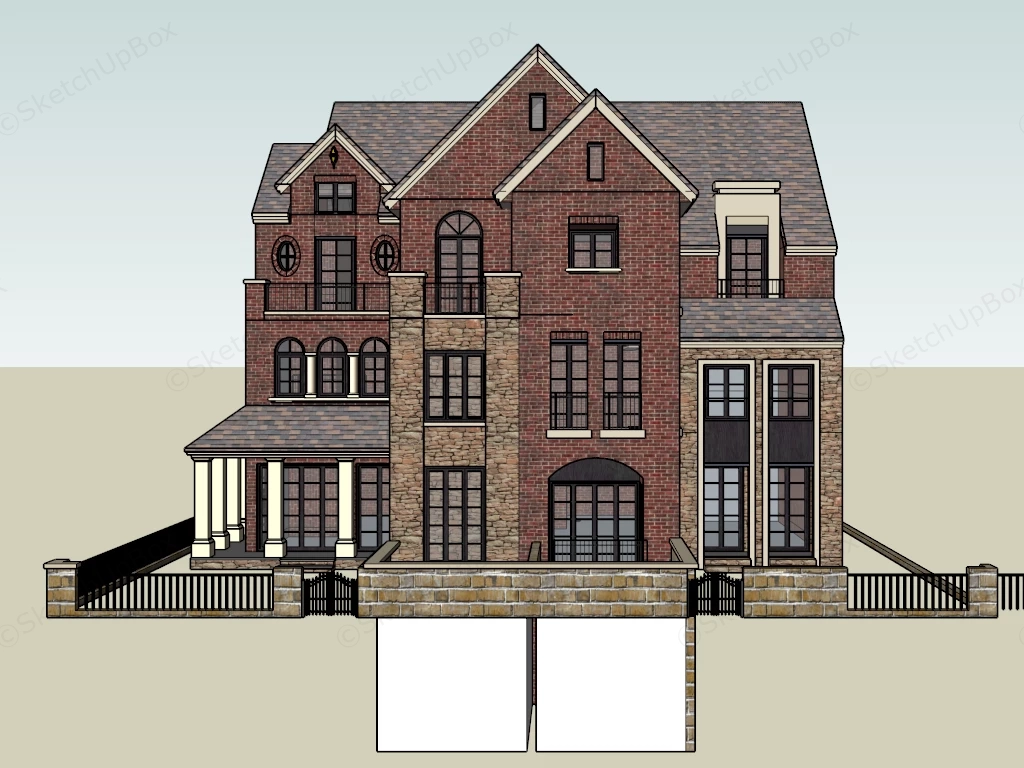 Classic Brick Mansion And Townhouse Sketchup 3D Model Preview - SketchupBox