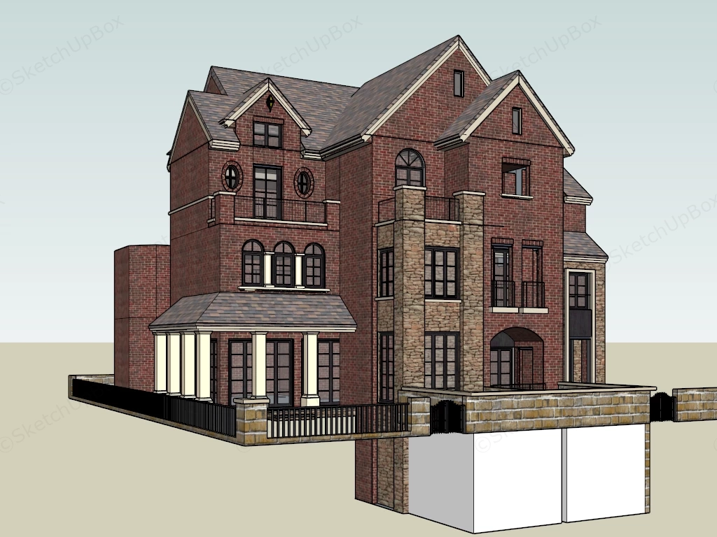 Classic Brick Mansion And Townhouse Sketchup 3D Model Preview - SketchupBox