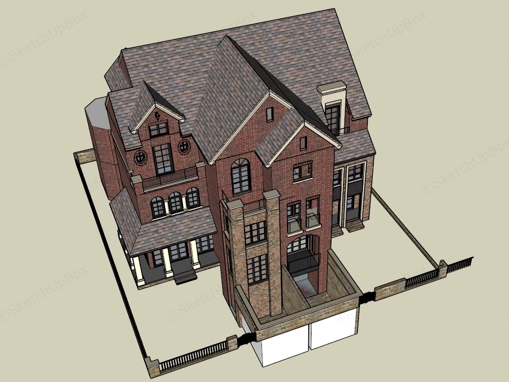 Classic Brick Mansion And Townhouse Sketchup 3D Model Preview - SketchupBox