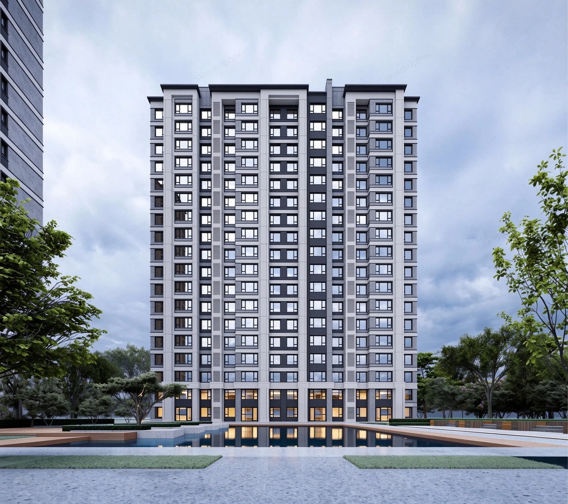 Modern High Rise Residential Apartment Buildings Sketchup 3D Model Preview - SketchupBox