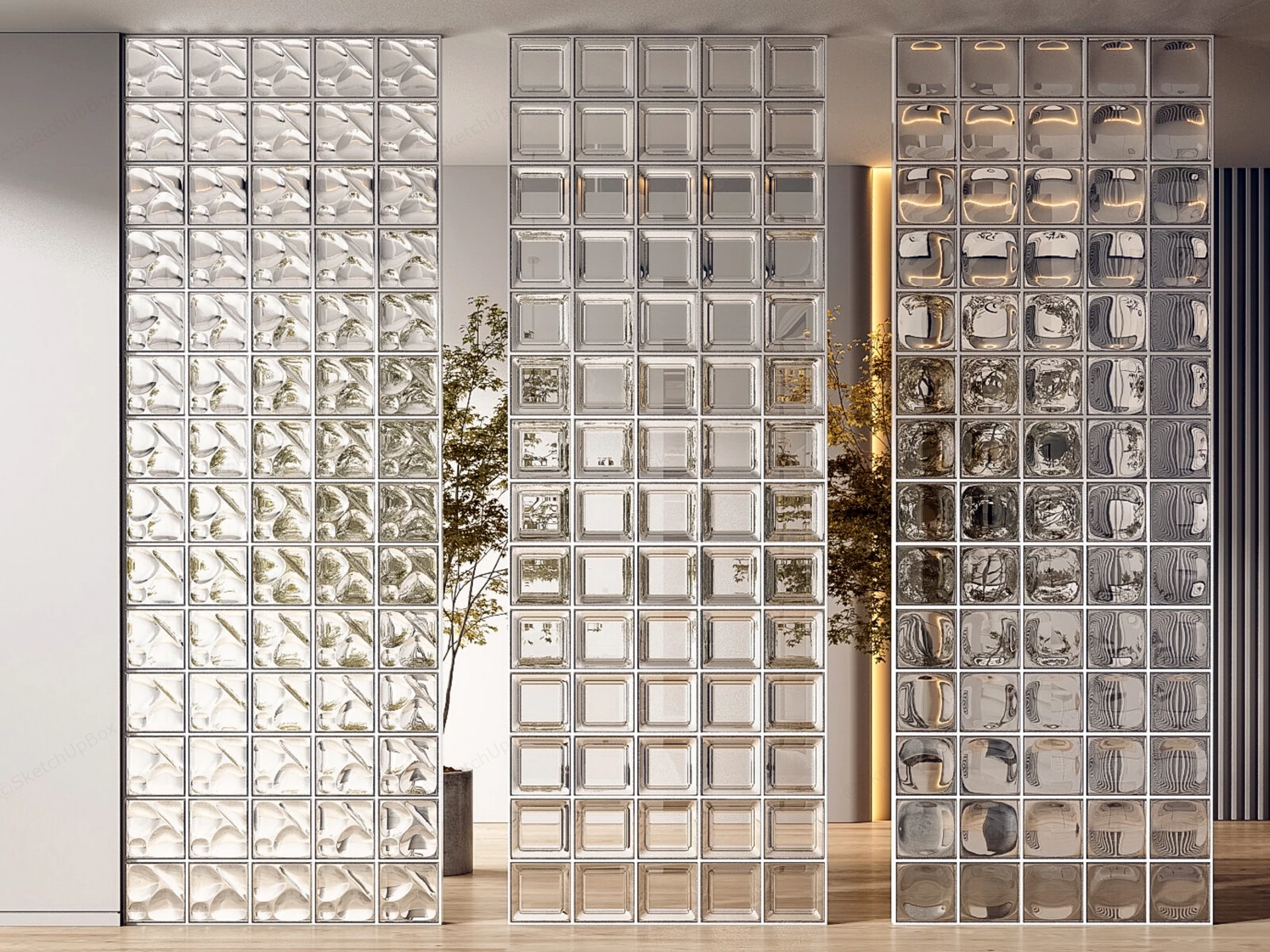 Modern Glass Block Partition Walls Sketchup 3D Model Preview - SketchupBox