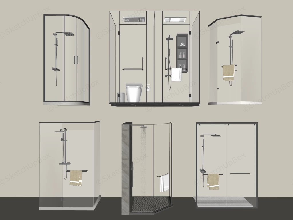 Modern Glass Shower Enclosures And Cabins Collection Sketchup 3D Model Preview - SketchupBox