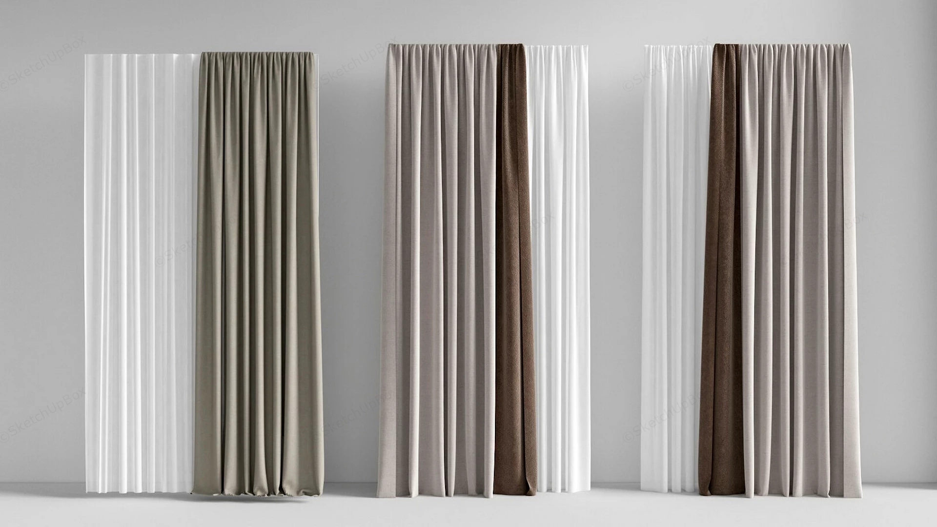 Modern Layered Fabric Curtains Collection Sketchup 3D Model Preview - SketchupBox