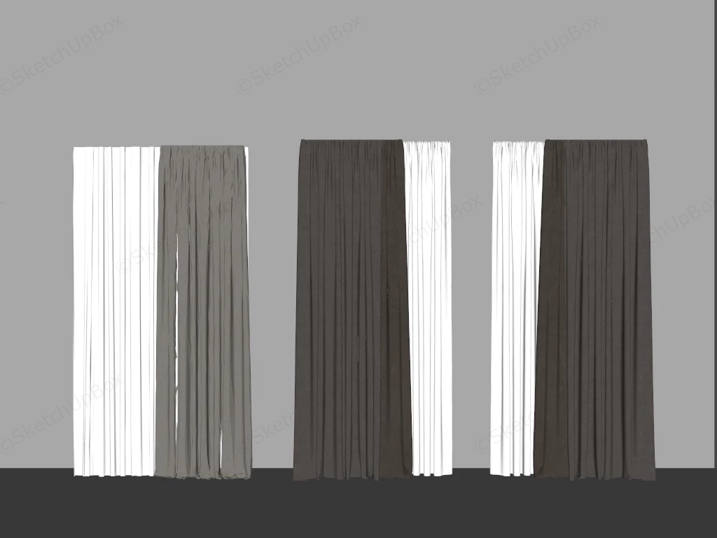 Modern Layered Fabric Curtains Collection Sketchup 3D Model Preview - SketchupBox