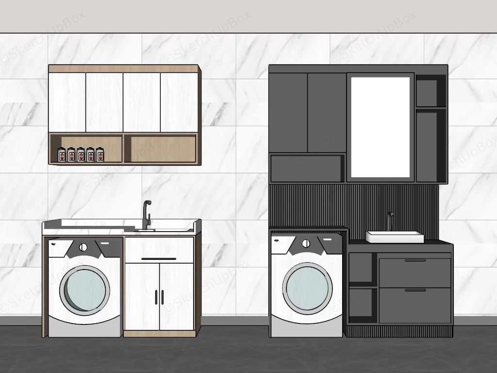 Modern Laundry Cabinet And Vanity Combos Sketchup 3D Model Preview - SketchupBox