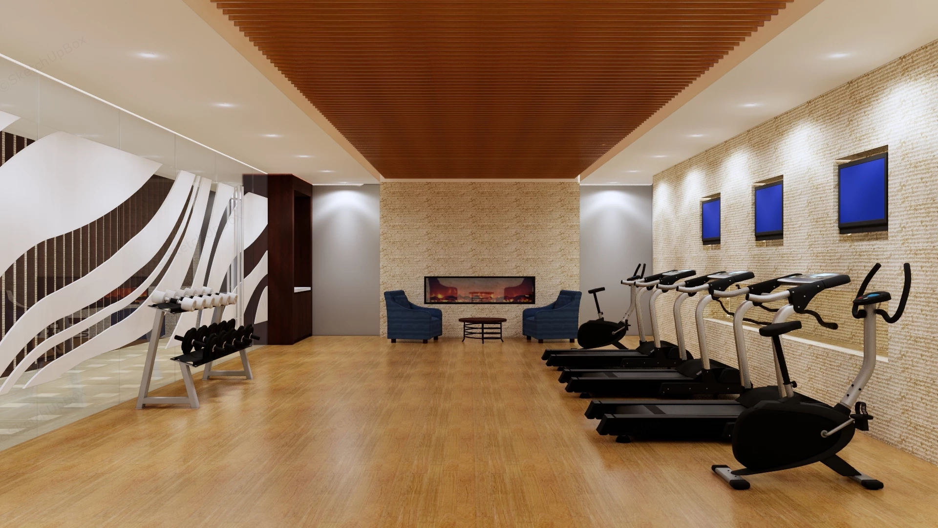 Modern Office Gym And Fitness Center Sketchup 3D Model Preview - SketchupBox