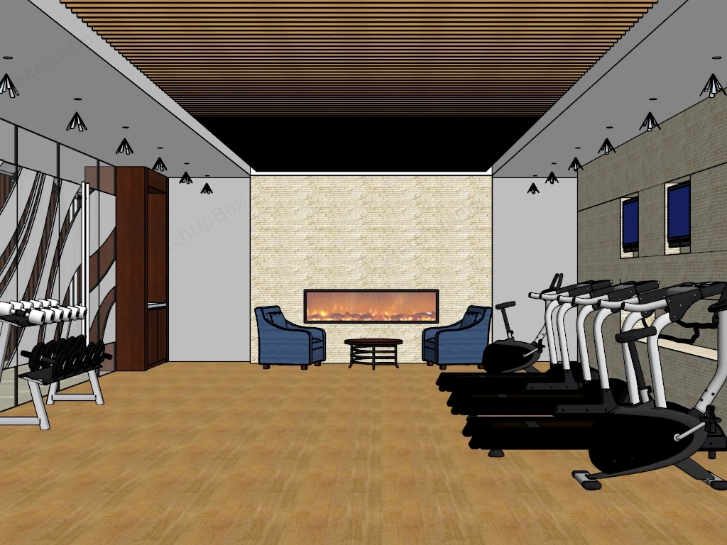 Modern Office Gym And Fitness Center Sketchup 3D Model Preview - SketchupBox