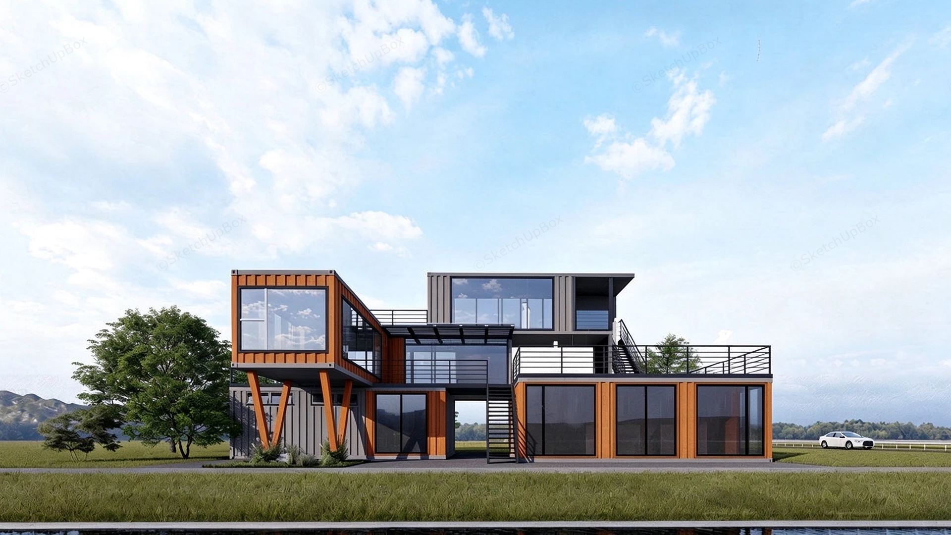 Modern Modular Shipping Container Architecture Sketchup 3D Model Preview - SketchupBox