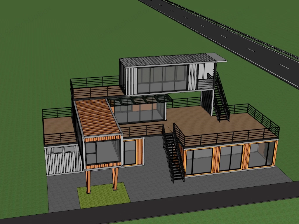 Modern Modular Shipping Container Architecture Sketchup 3D Model Preview - SketchupBox