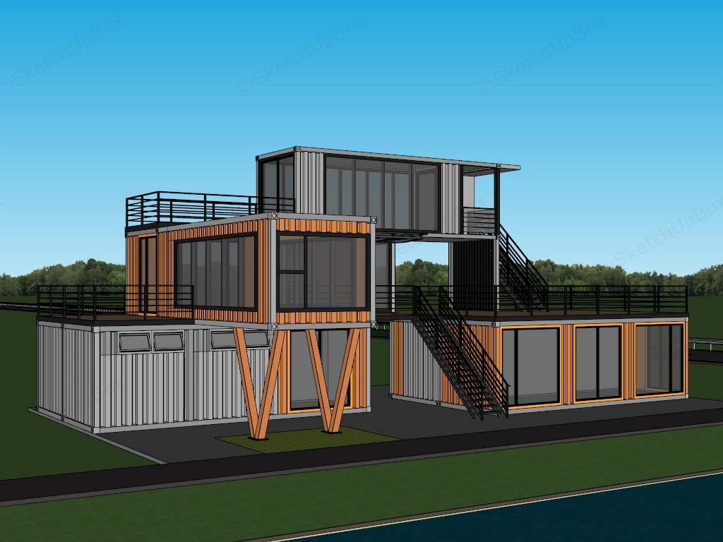 Modern Modular Shipping Container Architecture Sketchup 3D Model Preview - SketchupBox