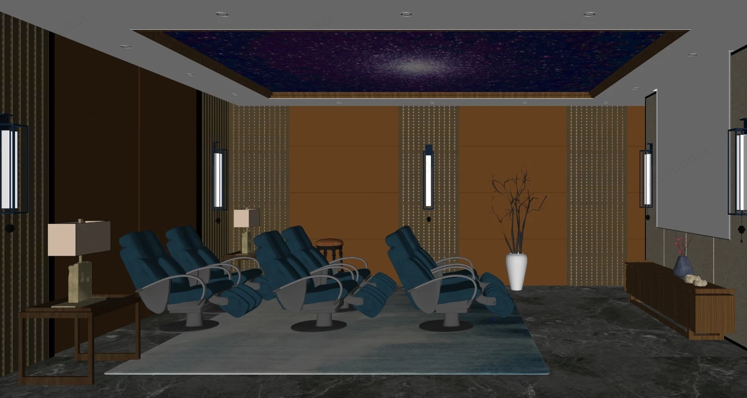 Modern Luxury Private Home Theater With Starry Ceiling Sketchup 3D Model Preview - SketchupBox