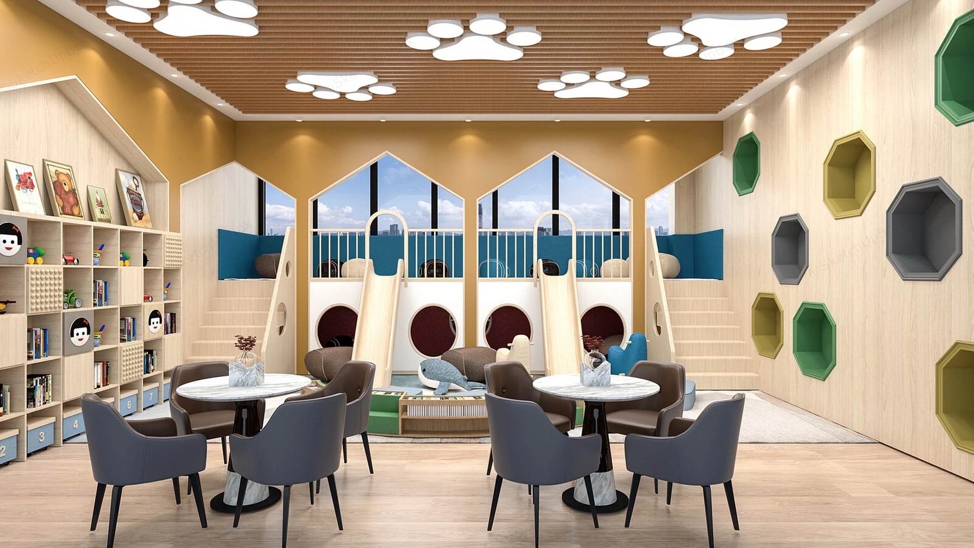 Modern Kindergarten Playroom With Seating Area Sketchup 3D Model Preview - SketchupBox