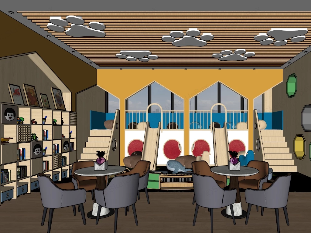 Modern Kindergarten Playroom With Seating Area Sketchup 3D Model Preview - SketchupBox