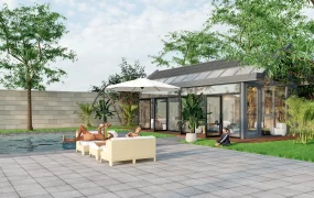 Backyard Greenhouse With Pool
