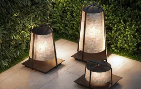 Trio Of  Japanese Inspired Outdoor Floor Lamps