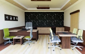 Small Office Interior With Desks And Filing Cabinets