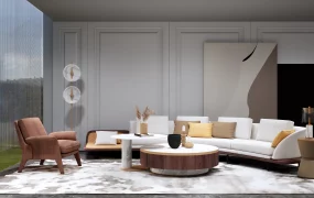 Modern Curved Sofa And Living Room Furniture Set SketchUp 3D Model