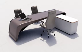 High End Contemporary Executive Office Desk Setup