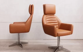 Modern Brown Leather Swivel Chair