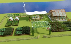 Vegetable Garden With Greenhouse And Fence
