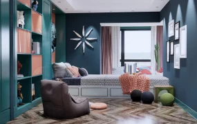 Modern Teal & Coral Children's Bedroom