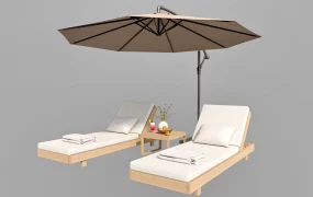 Wood Sun Lounger With Umbrella Set