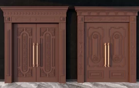 Classic Ornate Carved Double Entry Doors SketchUp 3D Model
