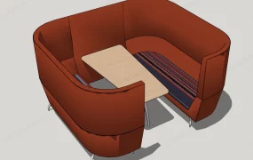 Red Restaurant Booth With Table