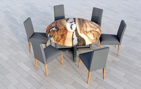 Round Stone Dining Table Set