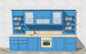 Retro Blue Kitchen Cabinet with Dish Rack